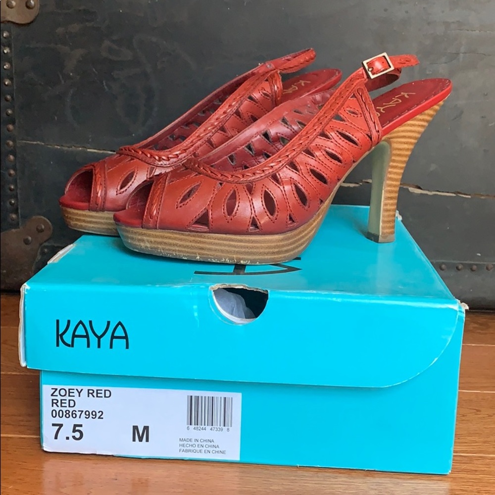 Kaya red leather heels